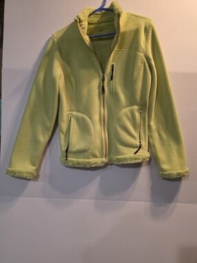GreenTea Womens Lime Green Sherpa-Lined Fleece Jacket
